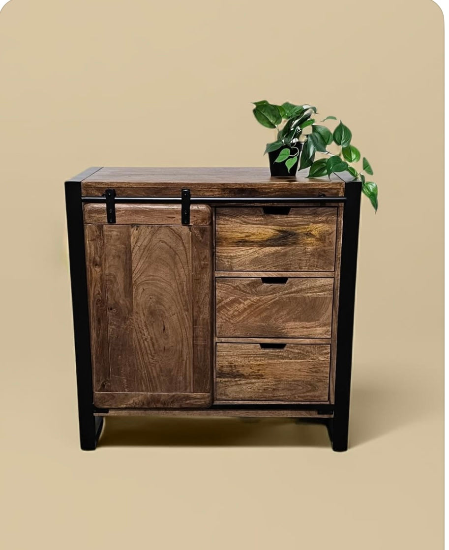 Meuble Commode Avila en bois de manguier porte coulissante
