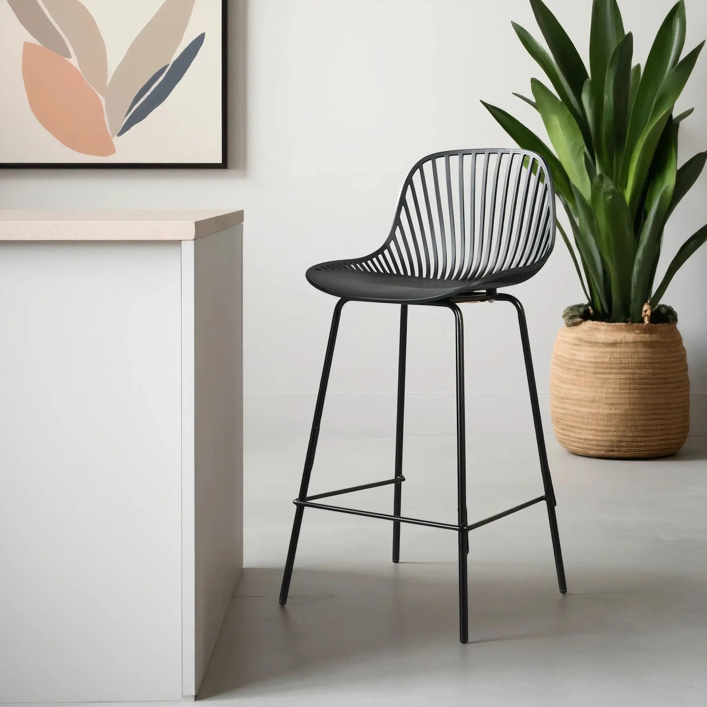 PEARL Plastic Counter Stool, Black, 25.6" Zoya Home