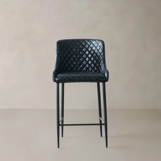 VICTOR Leather Counter Stool, Black, 25.6" Zoya Home