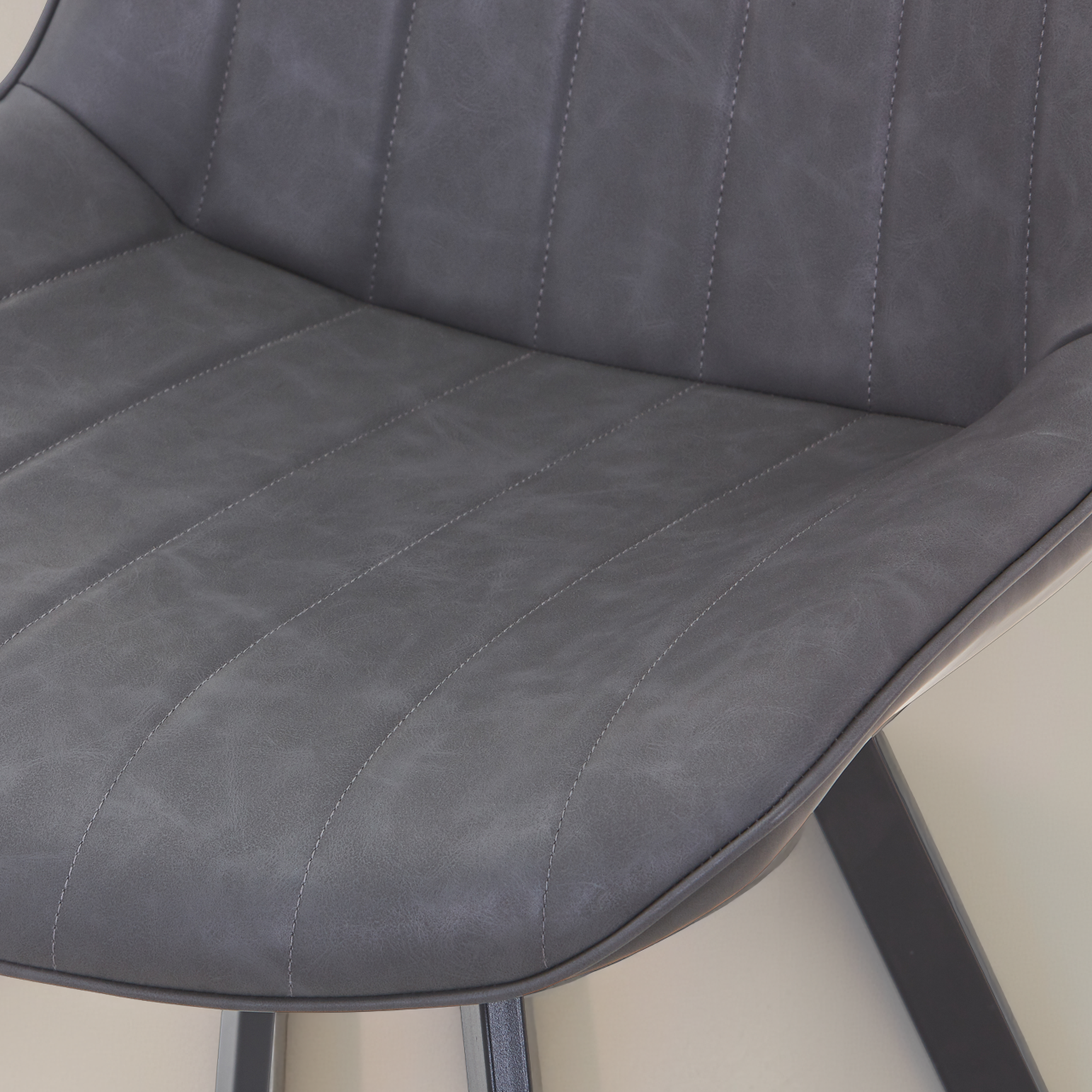 CASSIA Leather Chair with Square Legs, Dark Grey