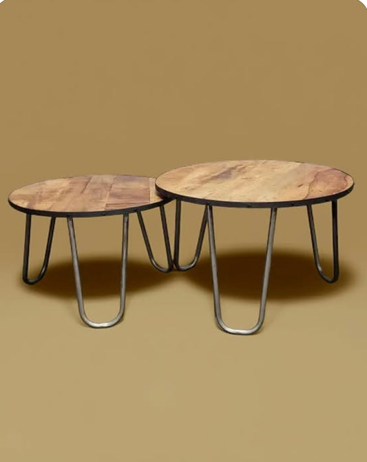 Mango Wood Hairpin Leg Coffee Tables Set of 2