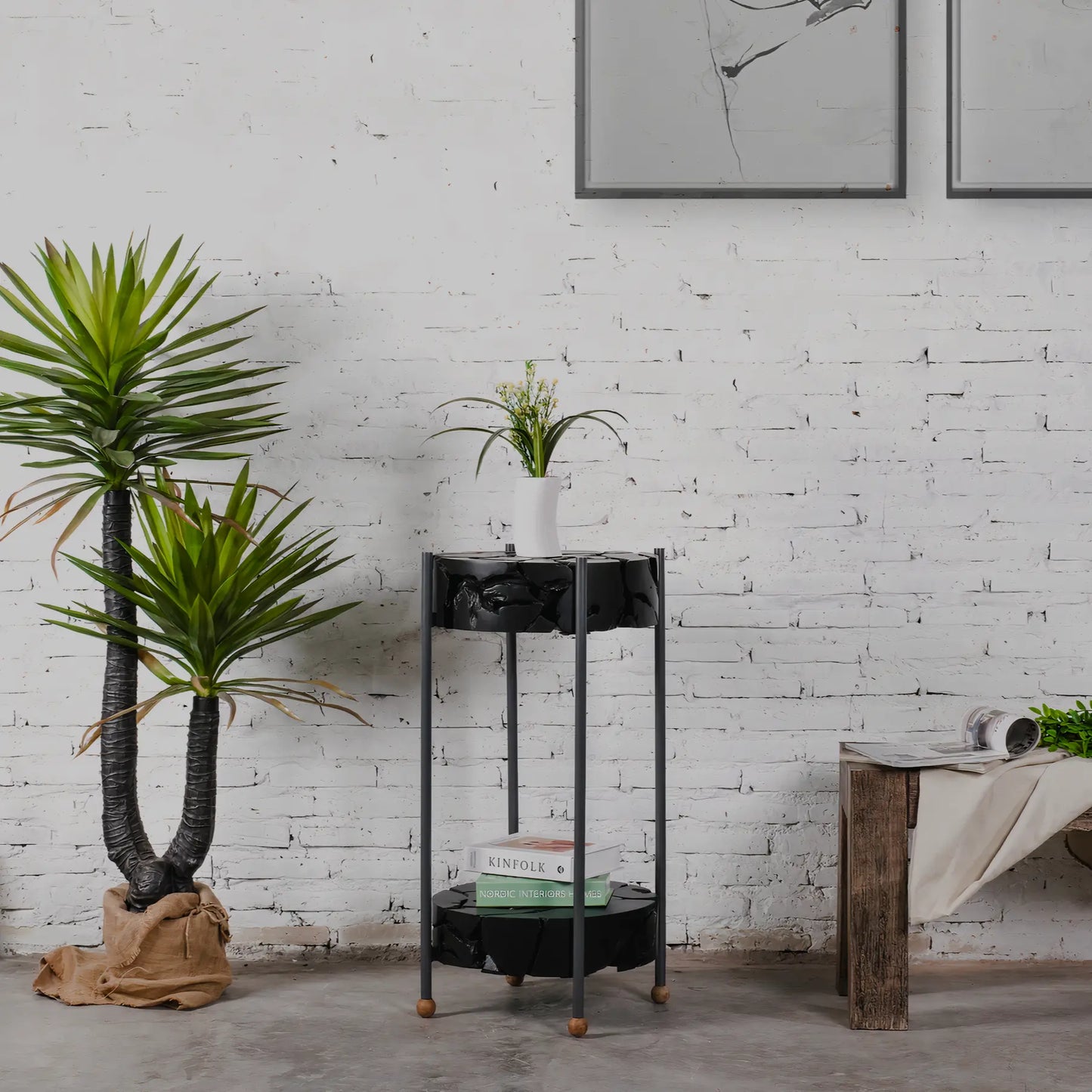 SIENNA Solid Teak Side Table, Black Zoya Home