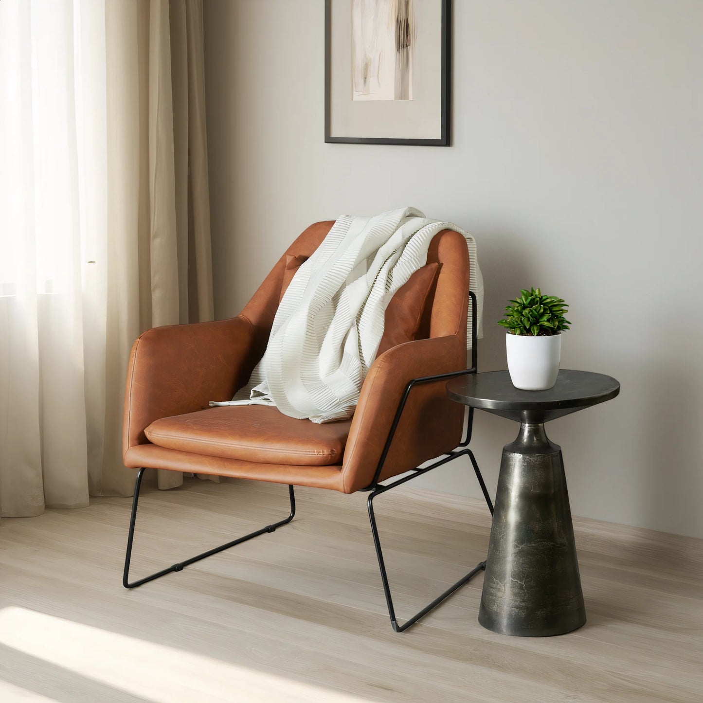 STREAM Leather Lounge Chair, Brown, 35"