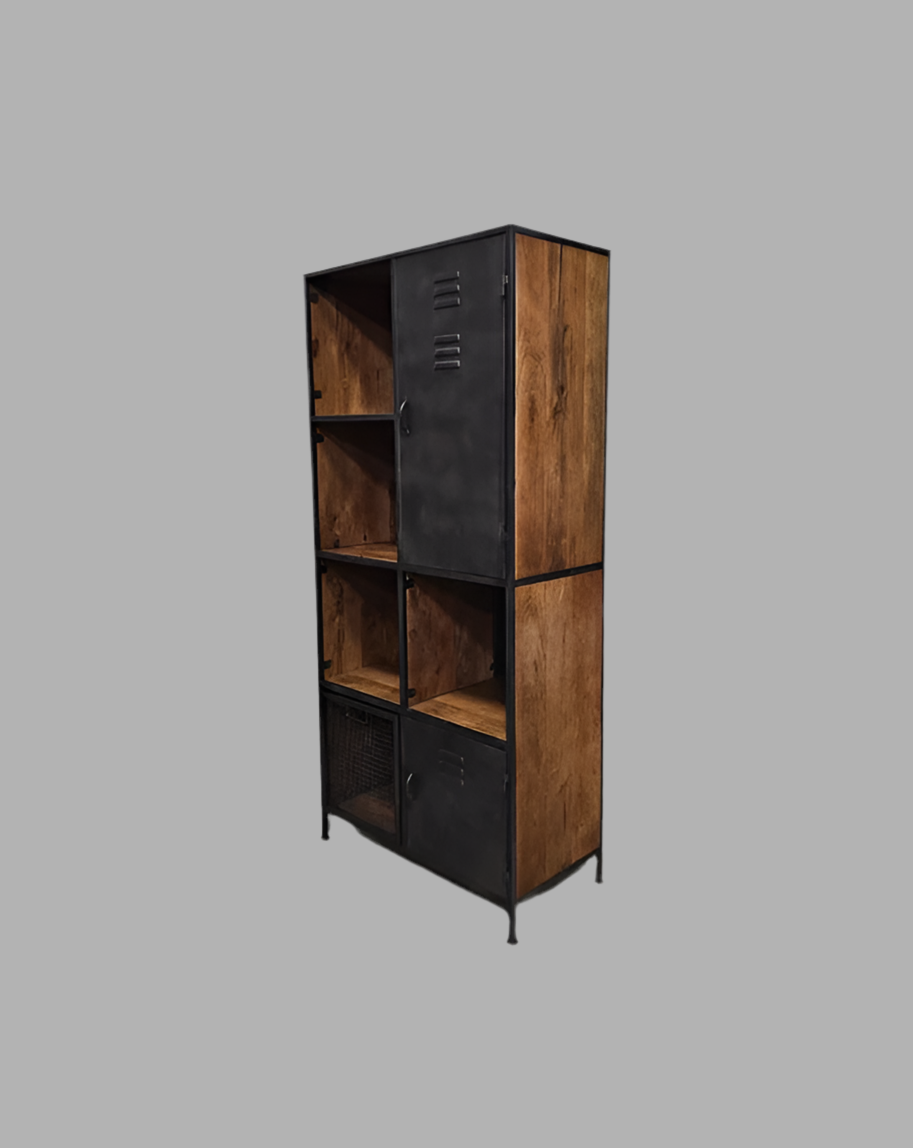 Industrial locker style cabinet in mango wood and vintage steel