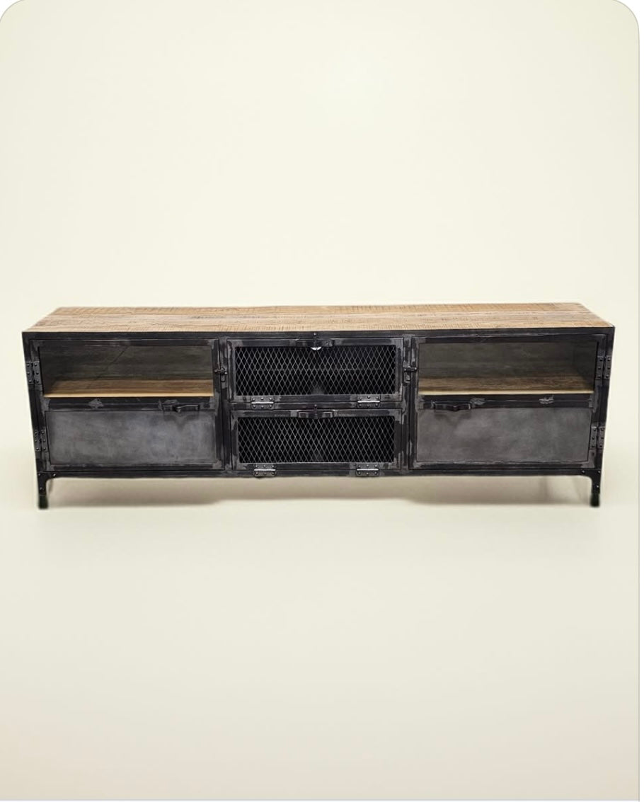 Ibiza TV stand in mango wood and raw steel