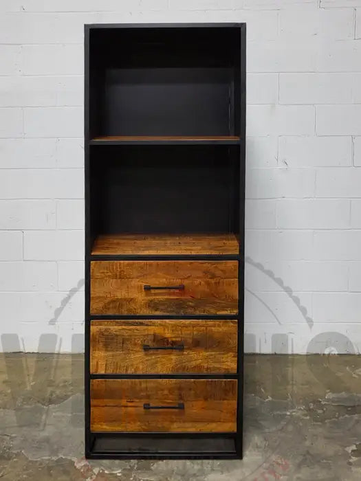 3-drawer cabinet in mango wood and black steel structure