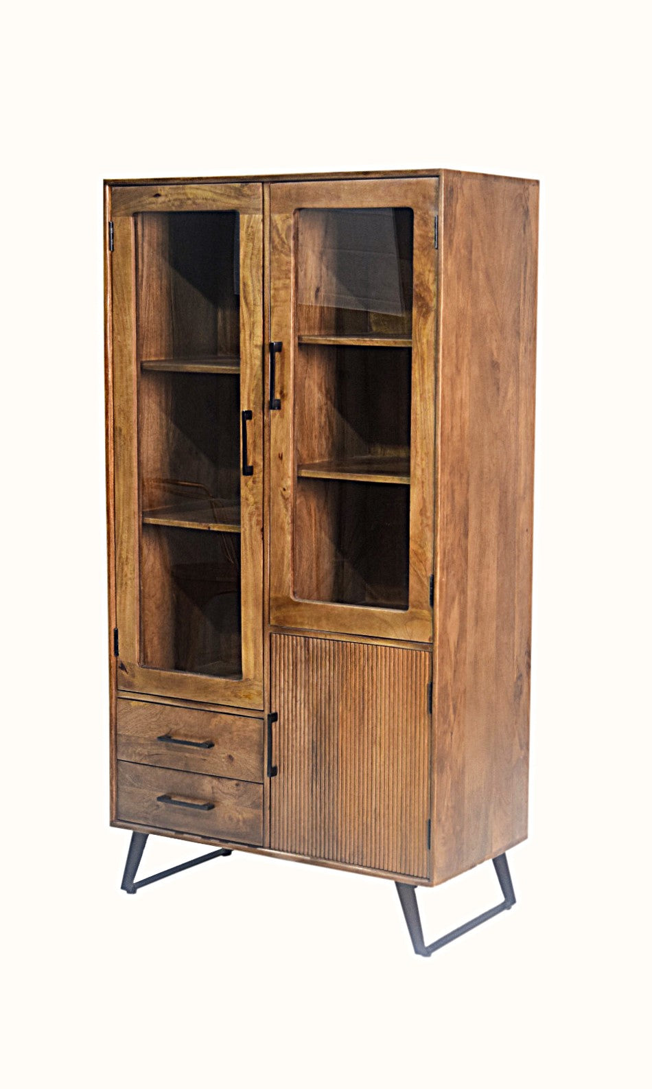 Armoire Arezzo en bois de manguier portes vitrées