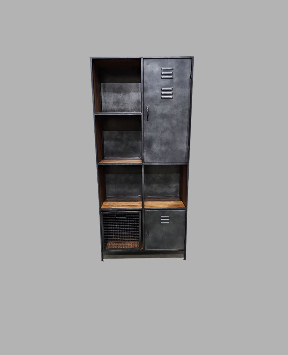 Industrial locker style cabinet in mango wood and vintage steel