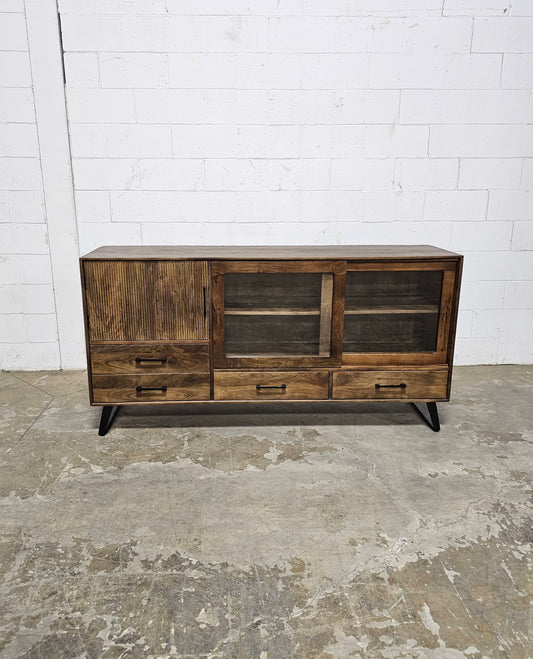 Arezzo sideboard in mango wood with sliding glass doors