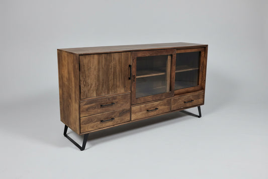 Buffet Arezzo en bois de manguier portes coulissantes vitrées Vindus Furniture