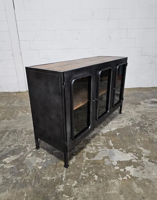 Buffet Hublot Style Industriel bois et acier vintage avec trois portes vitrées