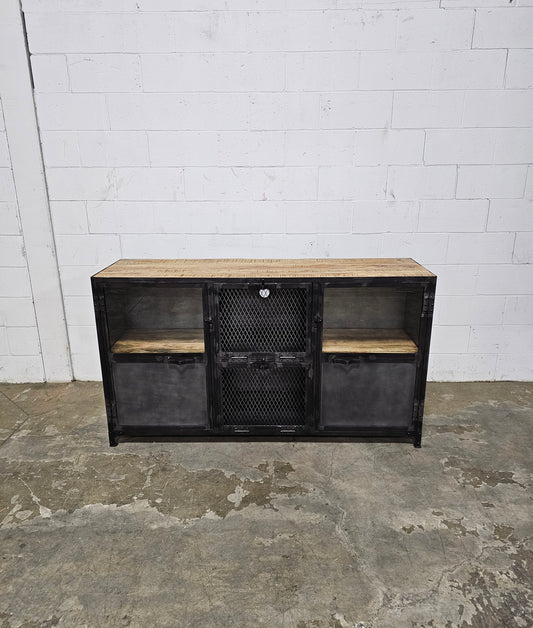 Ibiza sideboard in mango wood and raw steel with glass doors