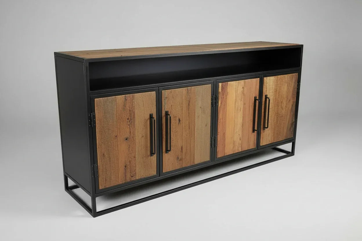 Buffet bois Recyclé sur structure d'acier noir Vindus Furniture