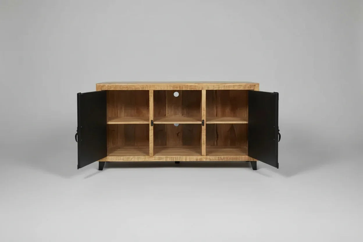 Buffet en bois de manguier avec porte en acier noir Vindus Furniture