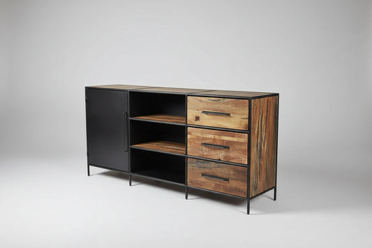 Buffet en bois recyclé avec porte en acier et 3 tiroirs Vindus Furniture