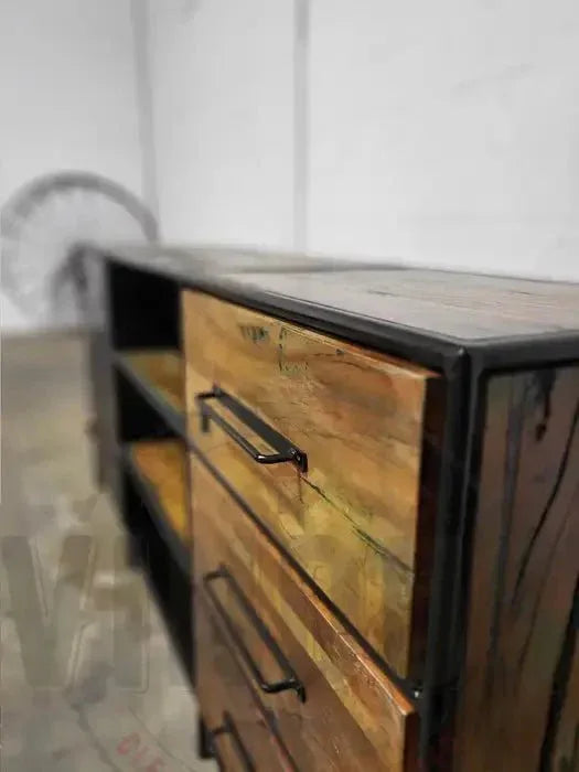 Buffet en bois recyclé avec porte en acier et 3 tiroirs Vindus Furniture