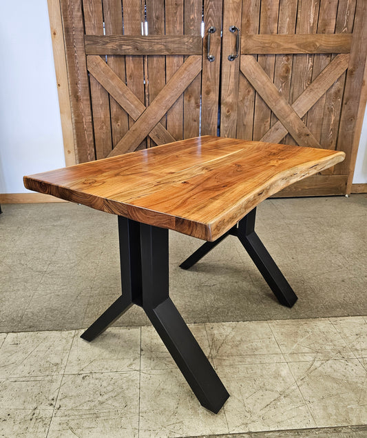 Solid Acacia Wood Work Desk on Black Steel Legs