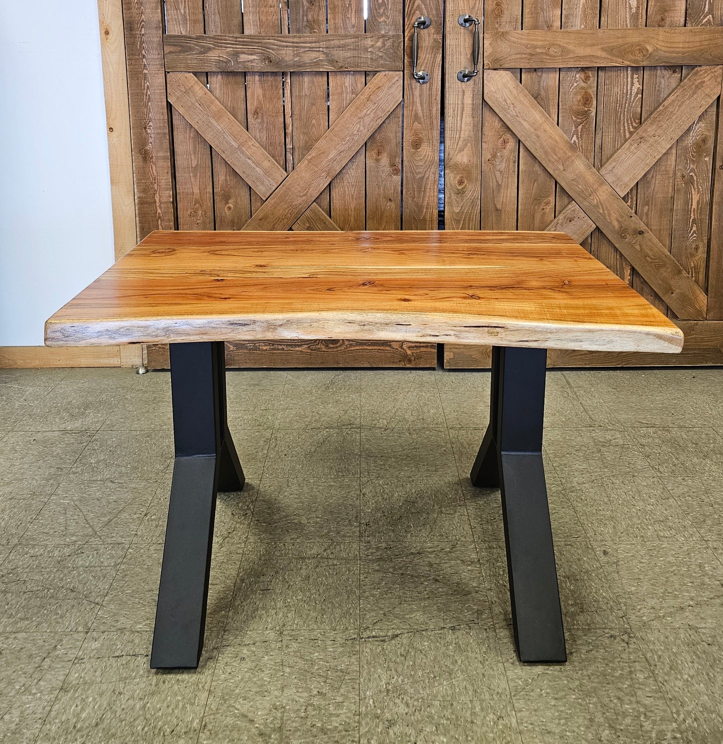 Solid Acacia Wood Work Desk on Black Steel Legs
