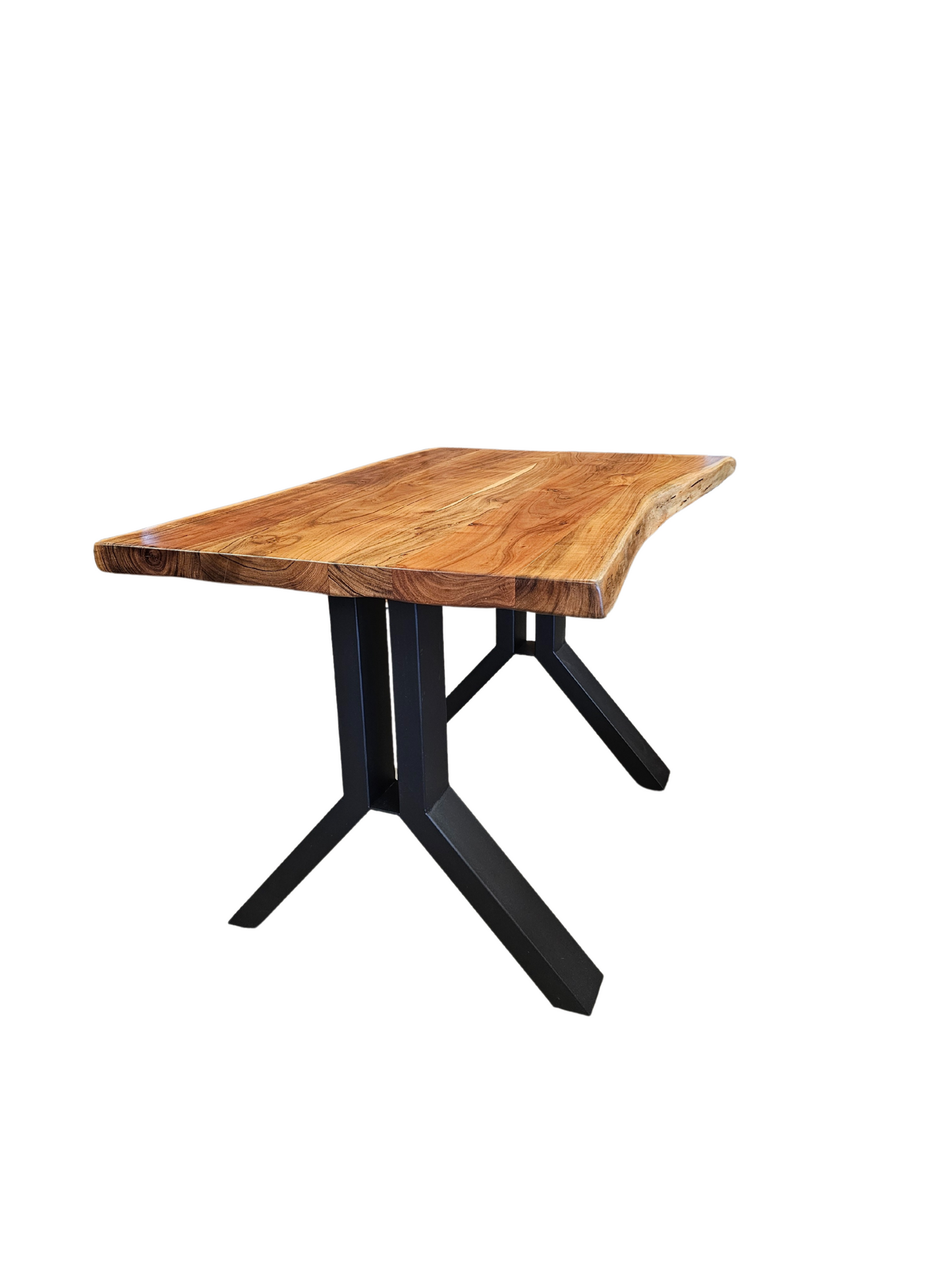 Solid Acacia Wood Work Desk on Black Steel Legs