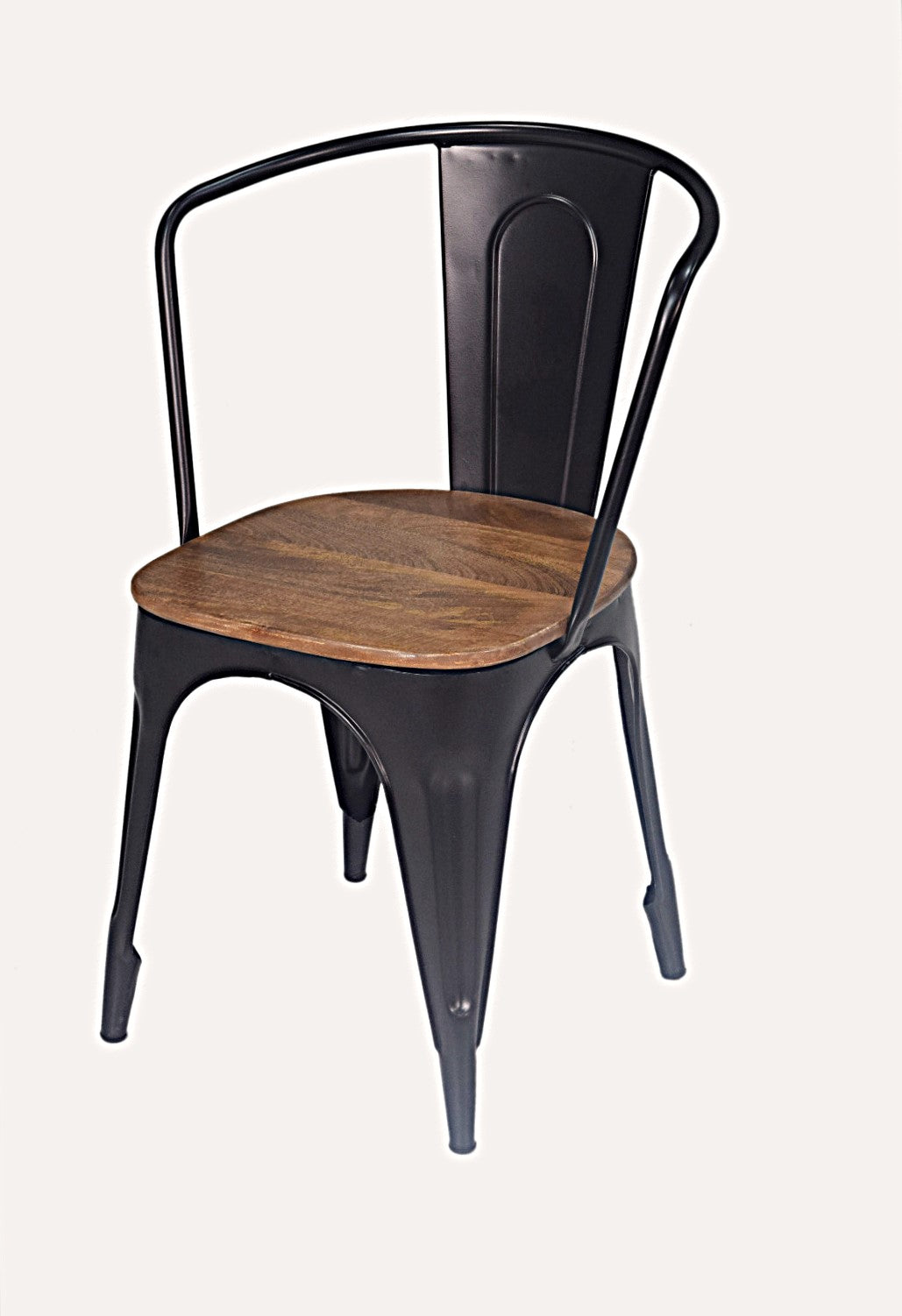 Chaise Industry en acier noir et siège en bois de manguier