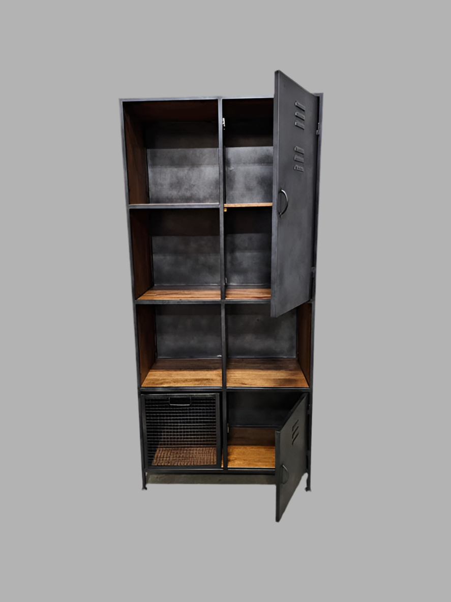 Industrial locker style cabinet in mango wood and vintage steel