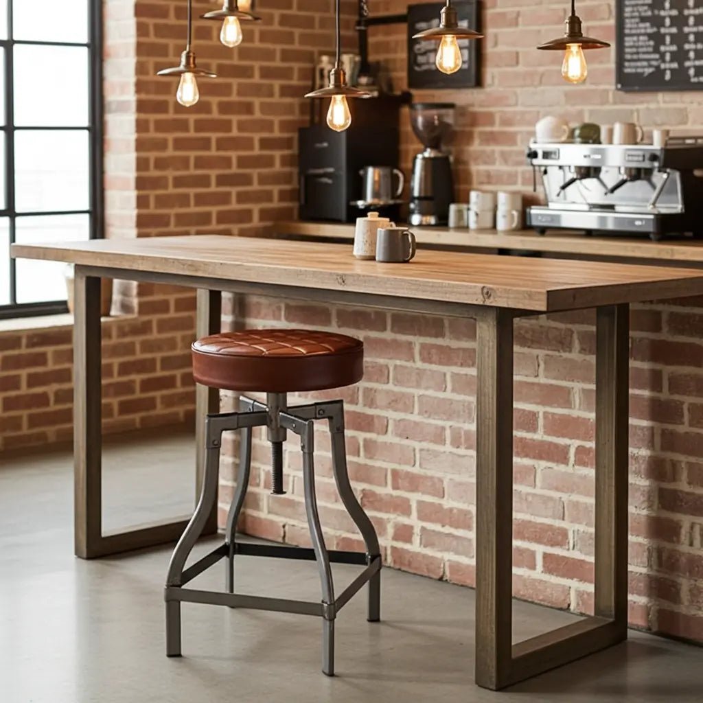 Tabouret de comptoir en cuir ajustable base d'acier noir ou brut Vindus Furniture