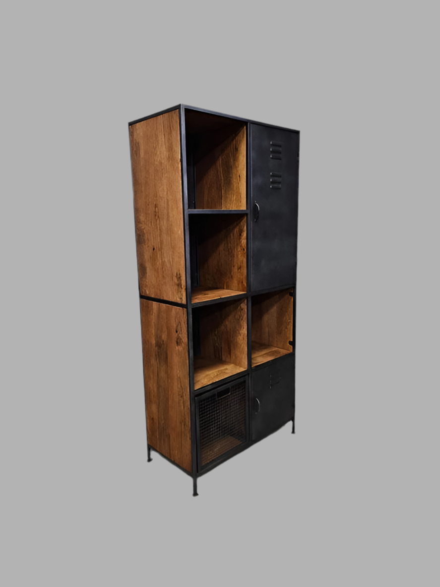 Industrial locker style cabinet in mango wood and vintage steel
