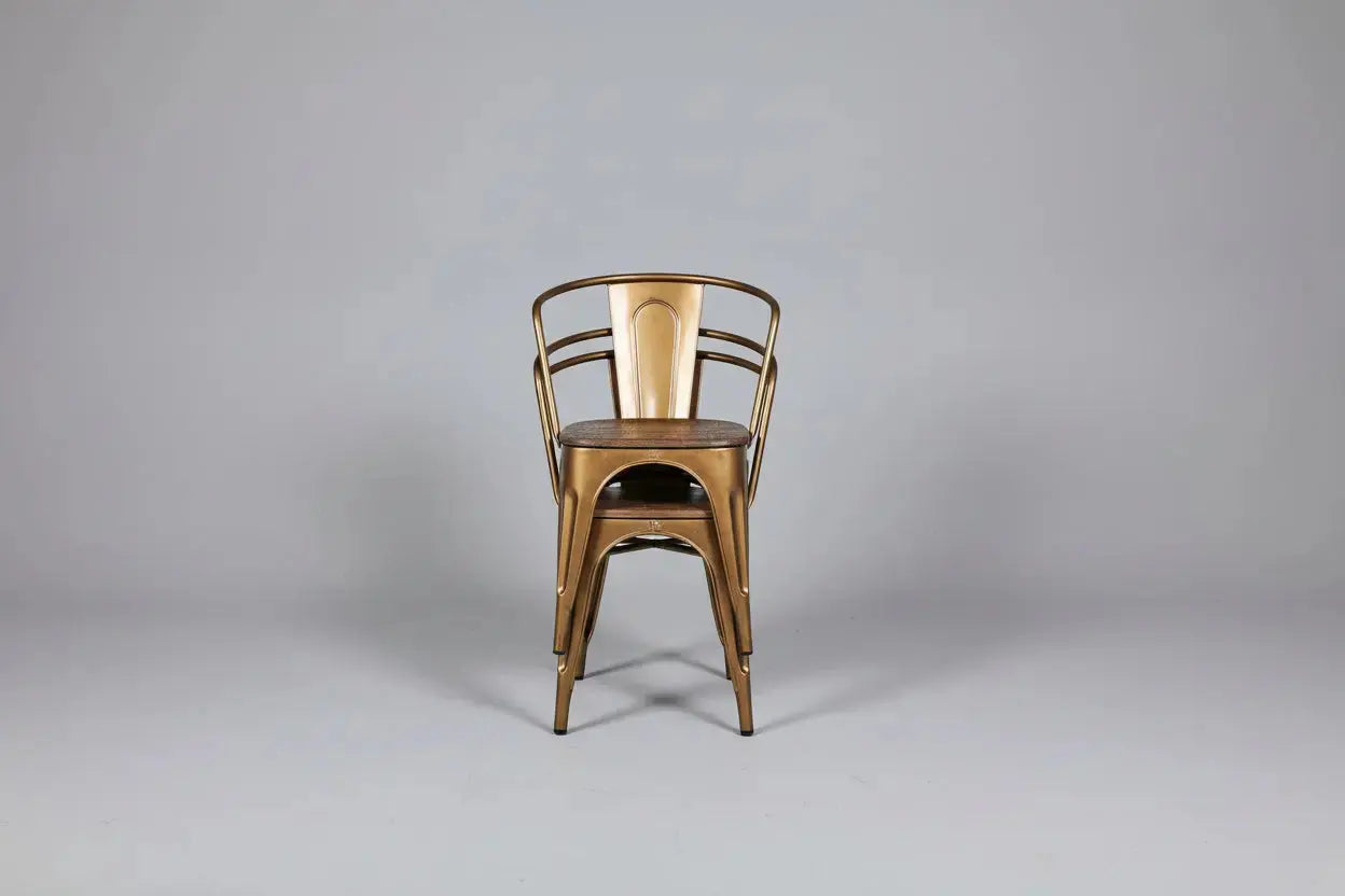 Ensemble de 2 Chaises Industry en acier Dorée et siège en bois de manguier Vindus Furniture