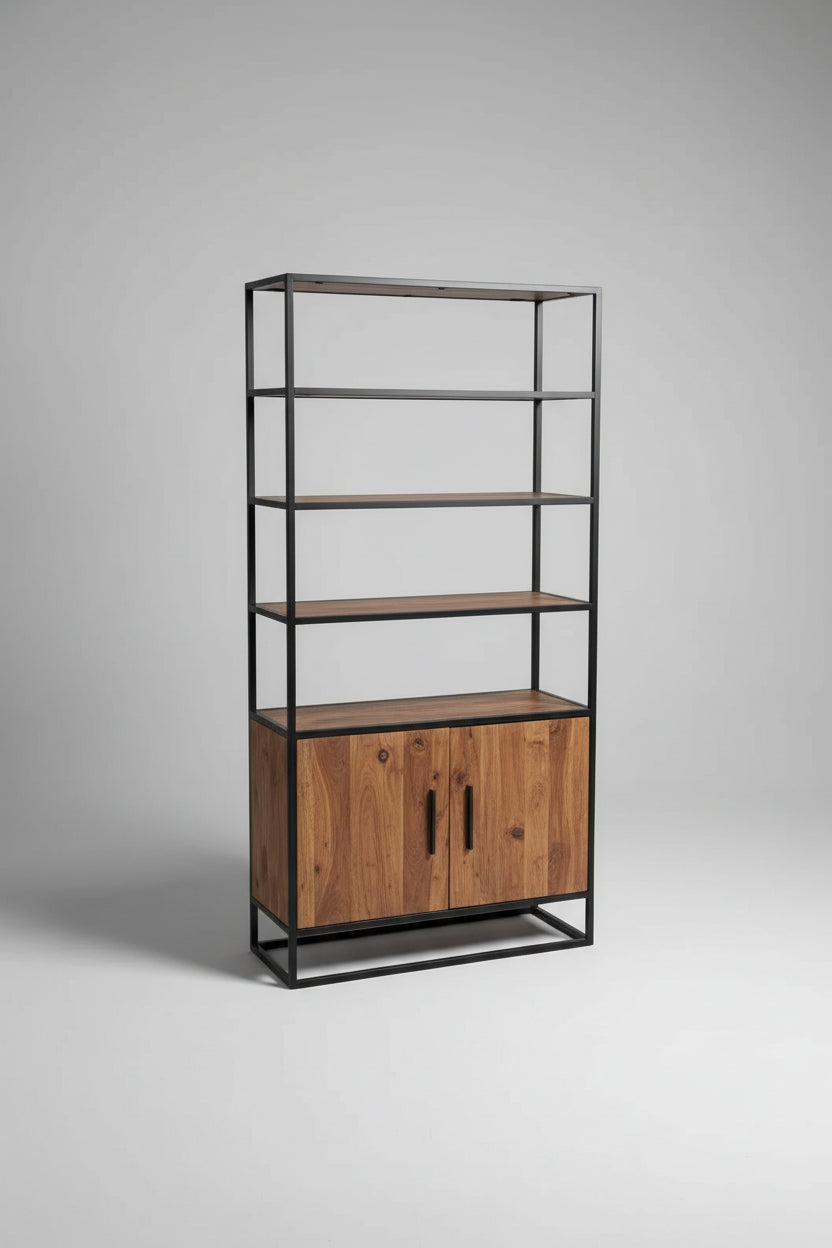 Étagère en Bois d'Acacia 2 portes sur structure d'acier noir Vindus Furniture