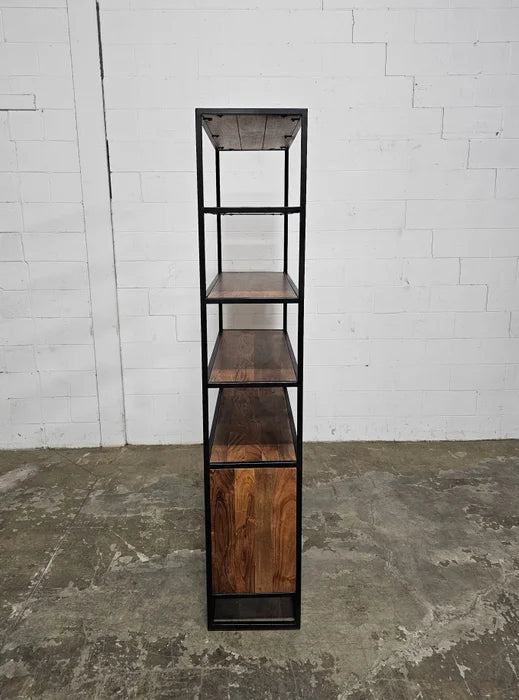 Étagère en Bois d'Acacia 2 portes sur structure d'acier noir