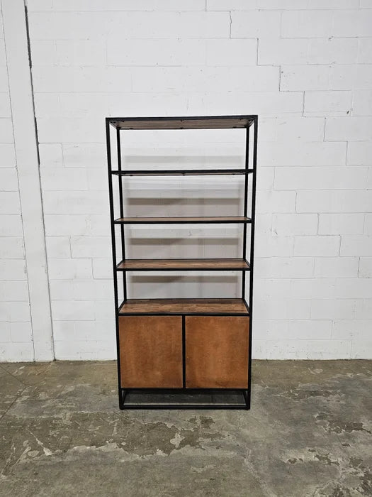 Étagère en Bois d'Acacia 2 portes sur structure d'acier noir