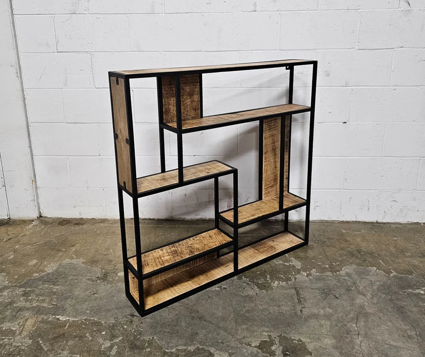 Square wall shelf in mango wood and black steel