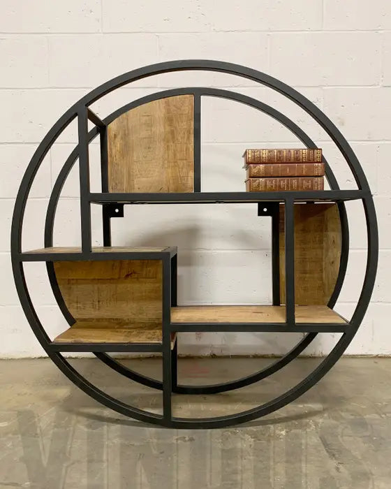 Round wall shelf in mango wood and steel