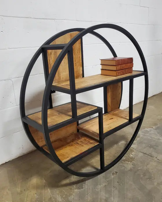 Round wall shelf in mango wood and steel