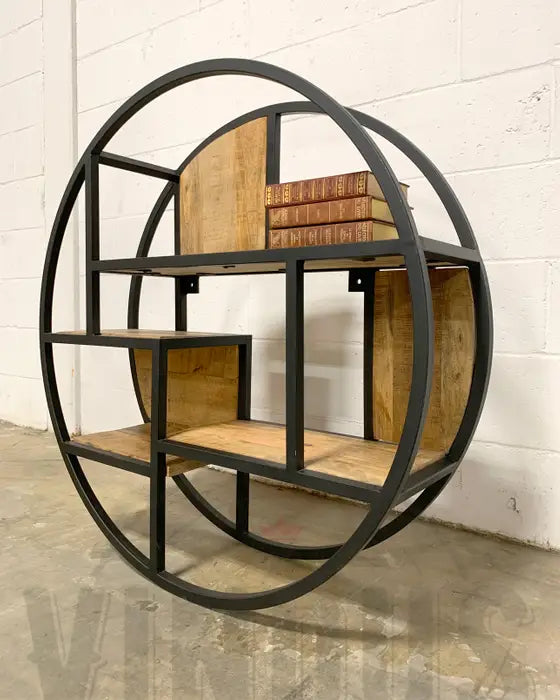 Round wall shelf in mango wood and steel