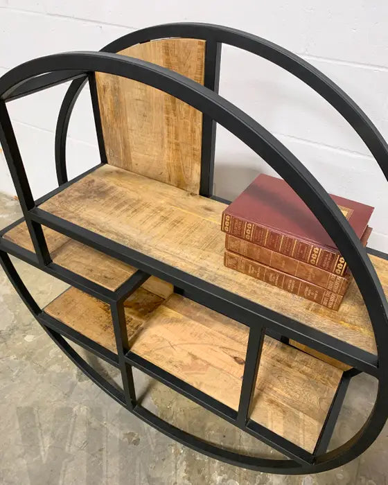 Round wall shelf in mango wood and steel