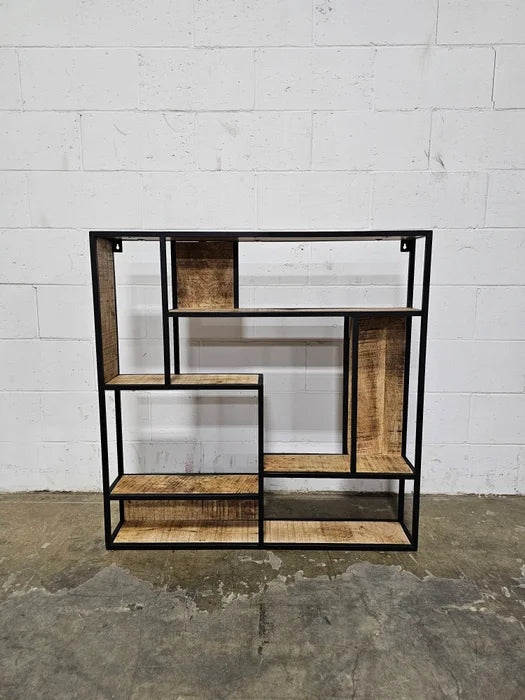 Square wall shelf in mango wood and black steel