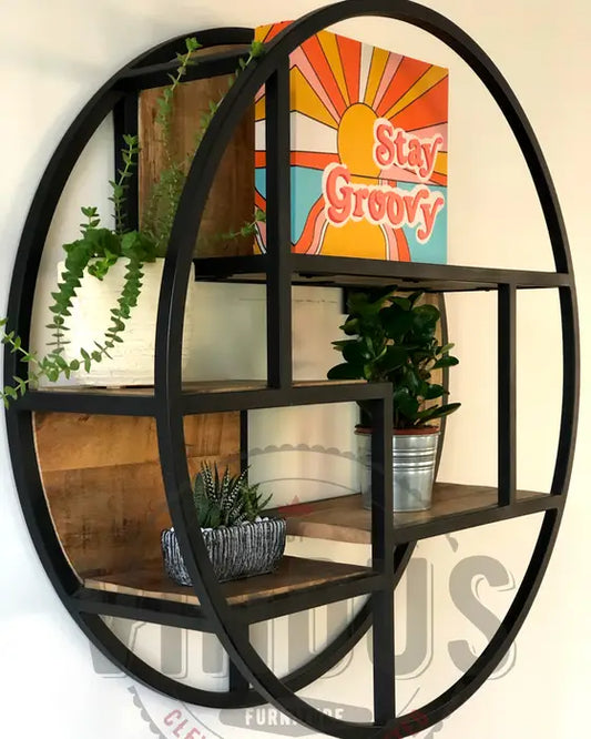Round wall shelf in mango wood and steel