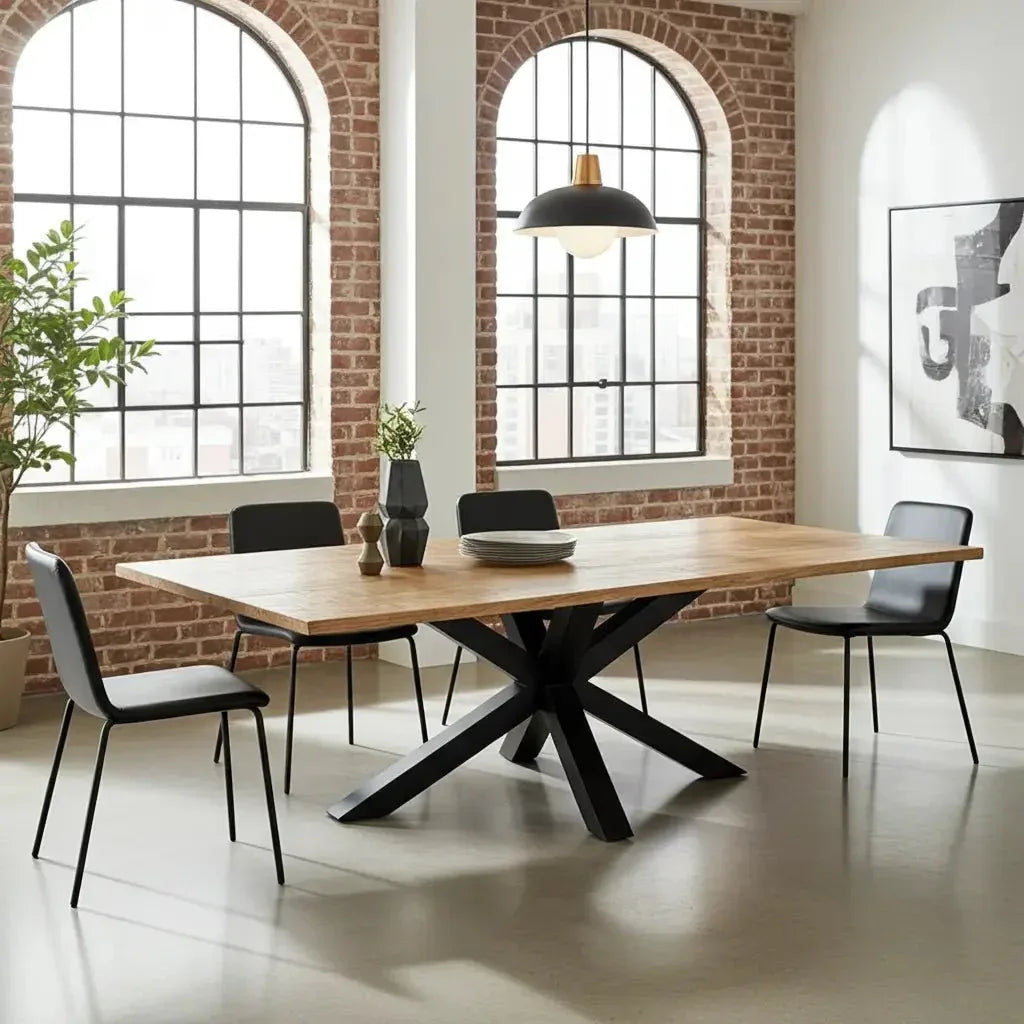 Matte black Spider leg dining table with mango wood top – Vindus