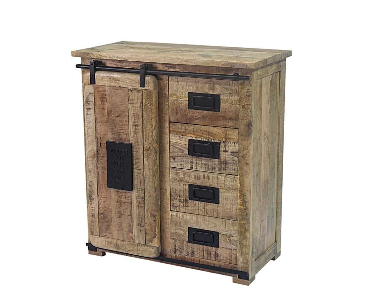 Meuble Commode Farmhouse en bois de manguier brut porte coulissante