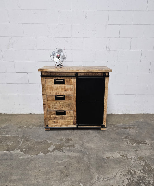 Raven chest of drawers in mango wood with black steel sliding door