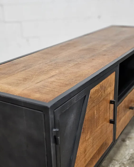 AZERA TV Stand Mango Wood and Vintage Gray Steel