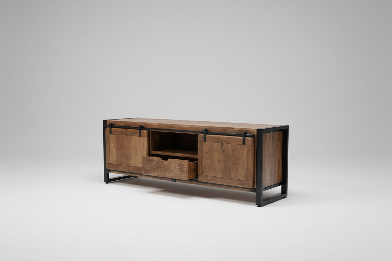 Meuble Télé Avila en bois de manguier portes coulissantes Vindus Furniture