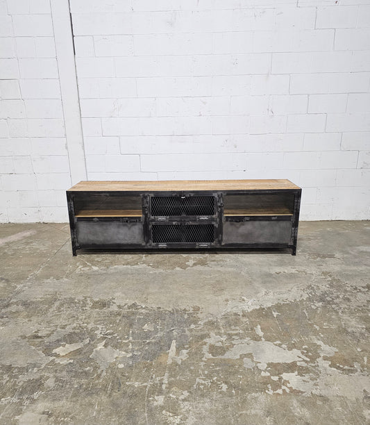 Ibiza TV stand in mango wood and raw steel