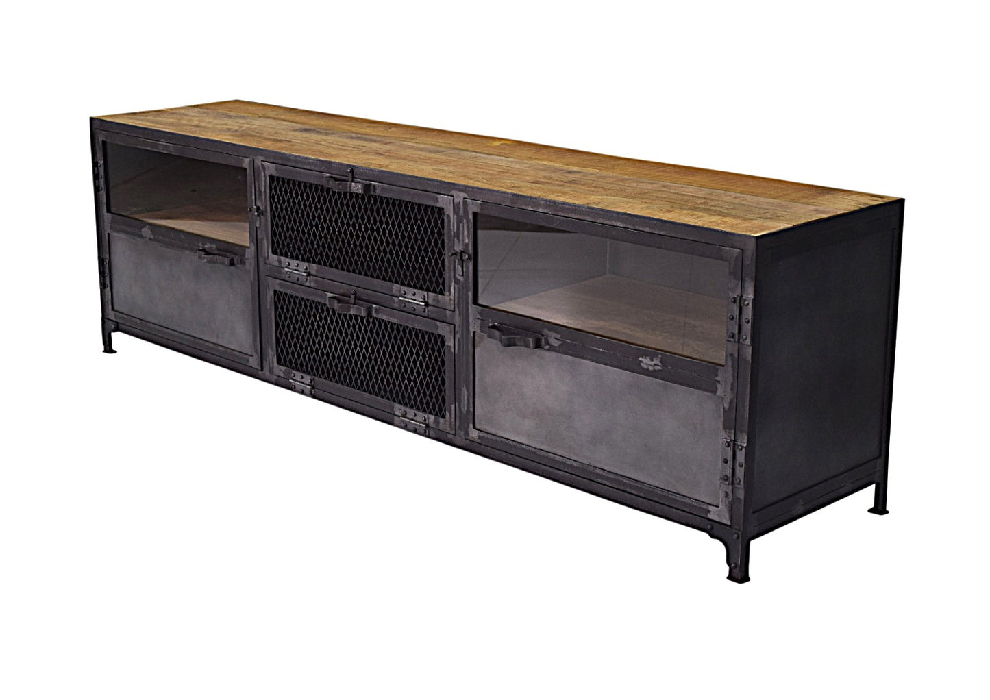 Ibiza TV stand in mango wood and raw steel