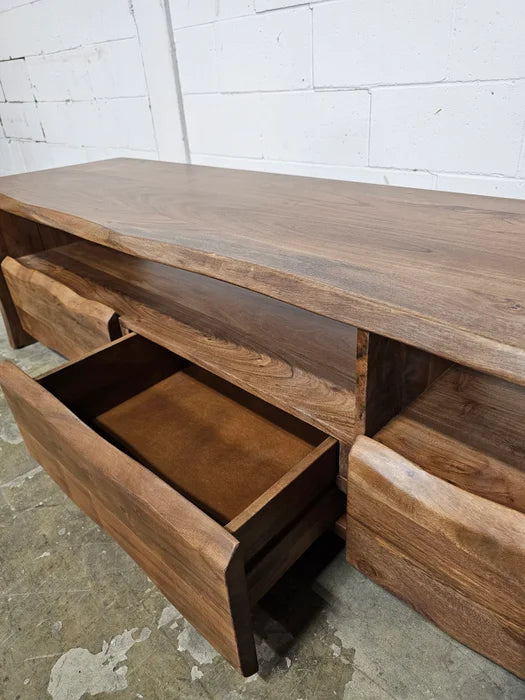 Live Edge Acacia Wood TV Stand (Walnut) with 4 Drawers