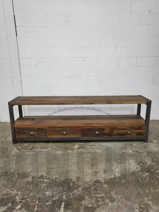 Industrial TV cabinet made of recycled wood and steel with 4 drawers