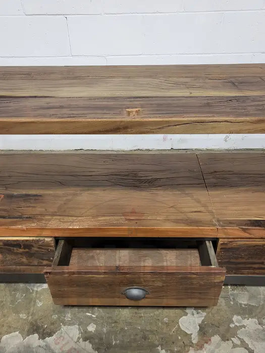 Industrial TV cabinet made of recycled wood and steel with 4 drawers