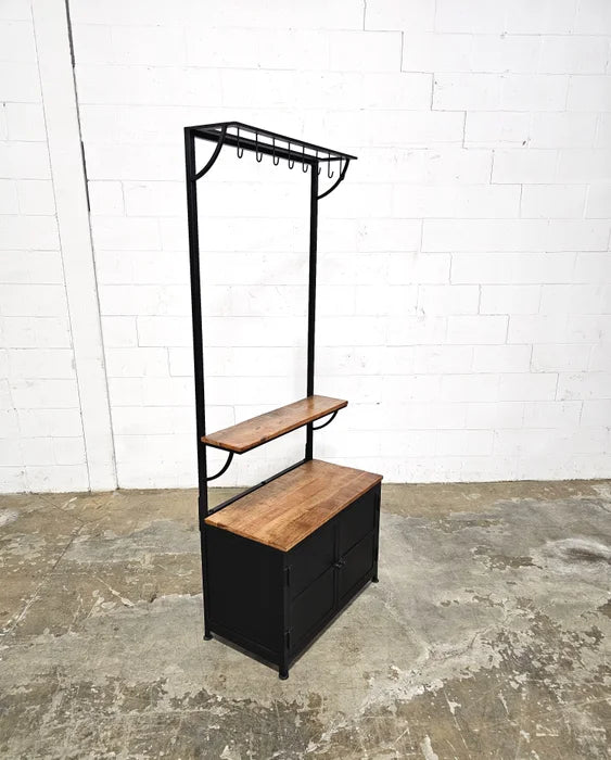 Meubles d'entrée avec banc et rangement, porte-manteau de 32 po, en bois de manguier et acier, meuble avec étagère de rangement et 8 crochets