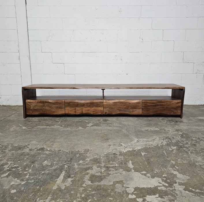 Live Edge Acacia Wood TV Stand (Walnut) with 4 Drawers